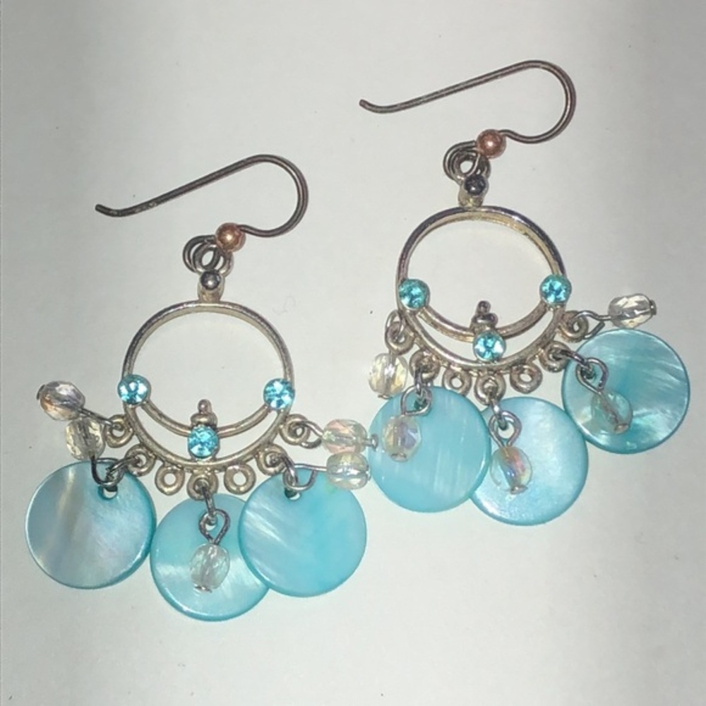 Elegant Blue Shell Beaded Boho Dangle Earrings